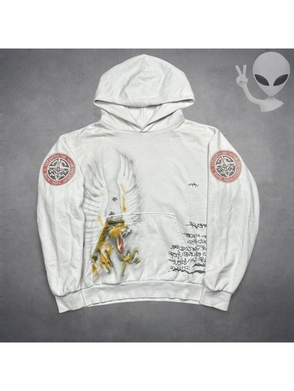 Travis Scott Utopia Circus Maximus Tour Hoodie Mens M White Eagle Lion Merch